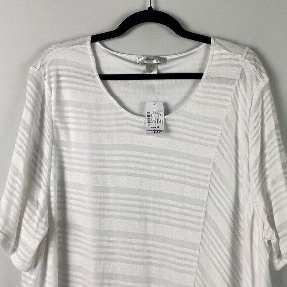 CJ Banks Tunic Shirt Size 3X White Short Sleeve Asymmetric Hem - Picture 2 of 10